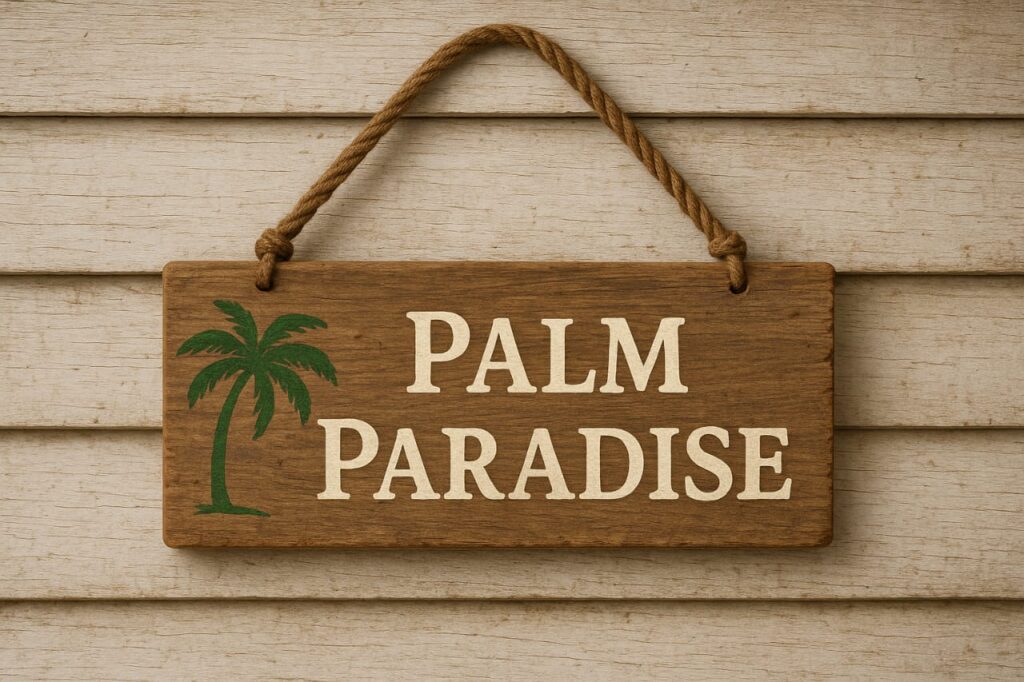 Palm Paradise farmhouse plots entrance name plate showcasing premium identity, branding, and elegant community living